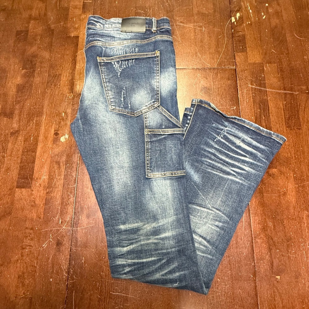 Valabasas Carpenter Jeans Mens Fits 40 Distressed Whiskered Button Utility Denim - Picture 14 of 14